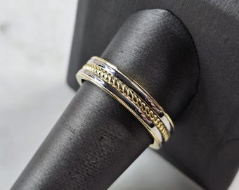 Mens Sterling Silver Gold Tone Wedding Band Ring 6.1g E2332