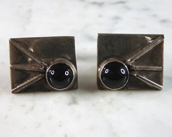 Mens Vintage Estate Sterling Silver Modernist Onyx Cufflinks 22.3g E3335