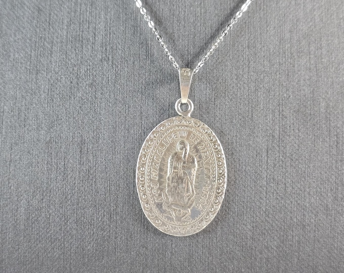 Womens Sterling Silver Lady Guadalupe Virgin Mary Pendant Necklace 10.1g E1435