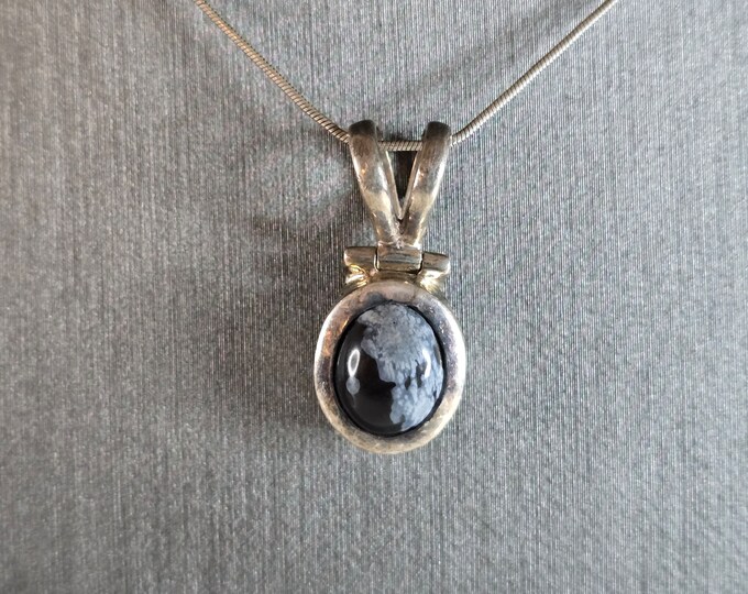 Womens Vintage Estate Sterling Silver Onyx Pendant Necklace 6.2g E7242