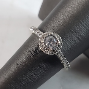 Anillo de diamantes de oro blanco de 10 quilates Vintage Estate para mujer, 2,8 g, E6238