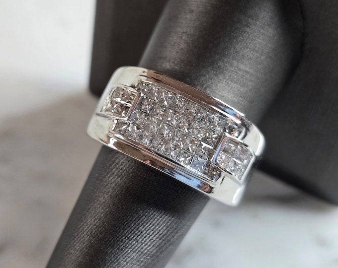 Mens Vintage Estate 14K White Gold Diamond Ring, 14.0g E6522