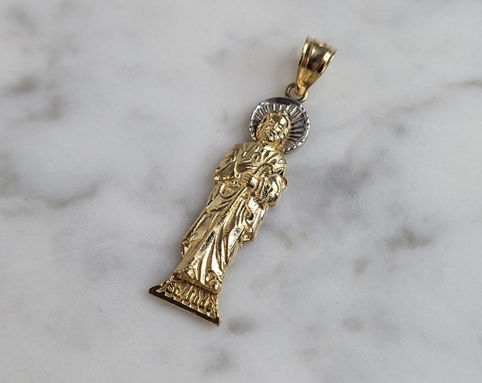 Vintage Estate 14K Yellow & White Gold St. Jude Religious Pendant 2.4g #E2285