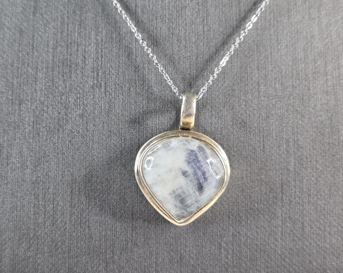 Womens Estate Sterling Silver Moonstone Pendant Necklace 10.2g E3788