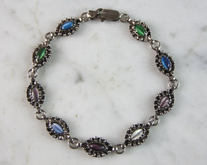 Womens Vintage Estate Sterling Silver Multi-Stone Bracelet 9.4g E3454