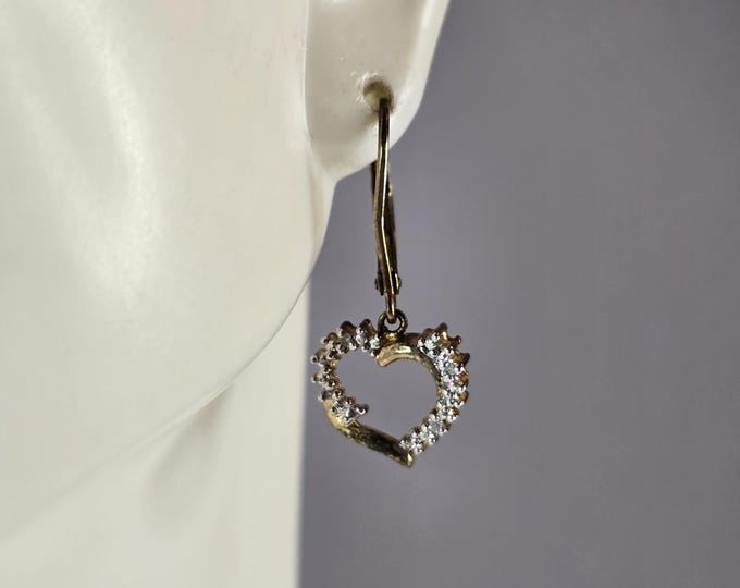 Womens Vintage Estate Sterling Silver Gold Tone Heart Earrings 2.2g E1537