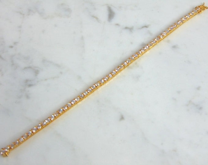 Womens Vintage Estate Sterling Silver Gold Tone CZ Bracelet 13g E5982