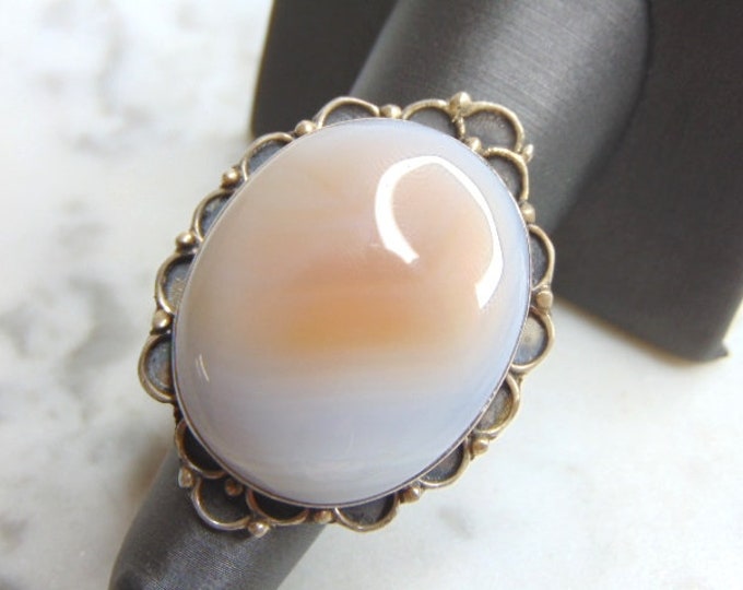 Womens Vintage Estate Sterling Silver Chalcedony Stone Ring 13.4g E4790