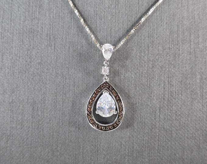Womens Estate Sterling Silver Modernist Citrine CZ Pendant Necklace 5.5g E7563
