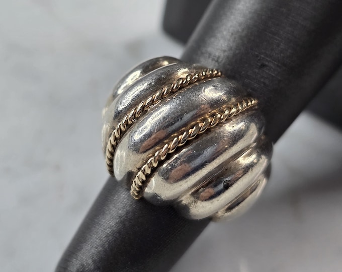 Womens Vintage Estate Sterling Silver 14K Gold Modernist Ring, 11.0g E3922