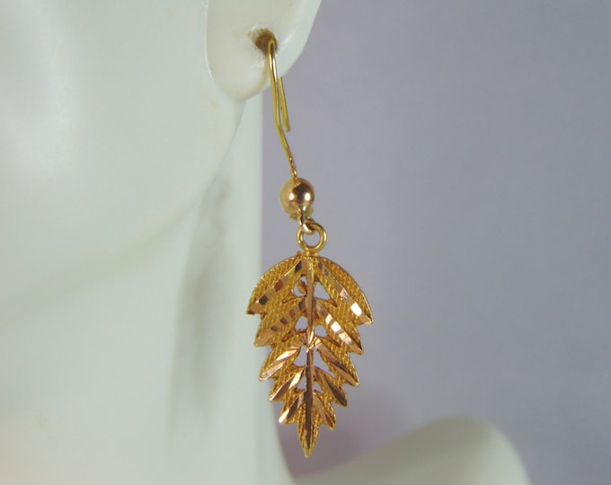 Womens Vintage Estate 14K Yellow Gold Palm Leaf Earrings, 2.9g E2054