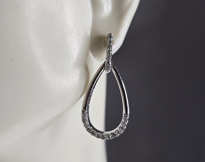 Womens Estate Sterling Silver CZ Tear Drop Earrings 4.9g E1977