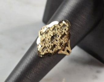 Womens 10K Yellow Gold Modernist Filigree Ring 1.8g E1697