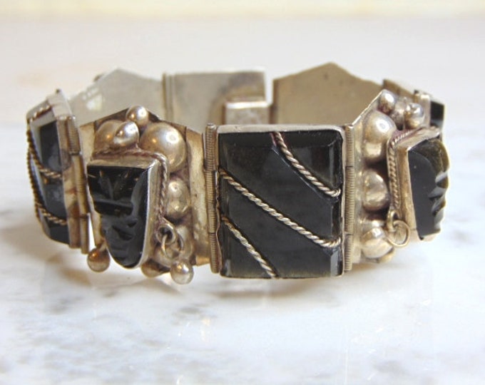 Womens Vintage Estate Sterling Silver Mayan Aztec Bracelet 53.2g E4946