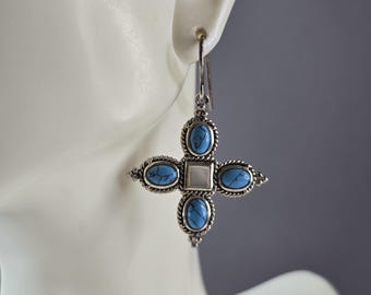Womens Estate Sterling Silver Southwestern Turquoise Earrings 6.7g E6531