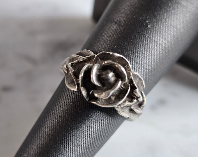 Womens Vintage Estate Sterling Silver Floral Rose Ring 6.0g #E7266