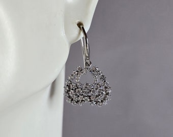 Womens Vintage Estate Sterling Silver CZ Dangle Heart Earrings 4.5g E7797