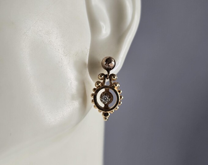Womens Vintage Estate 14K Yellow Gold Diamond Dangle Earrings, 2.9g E5142