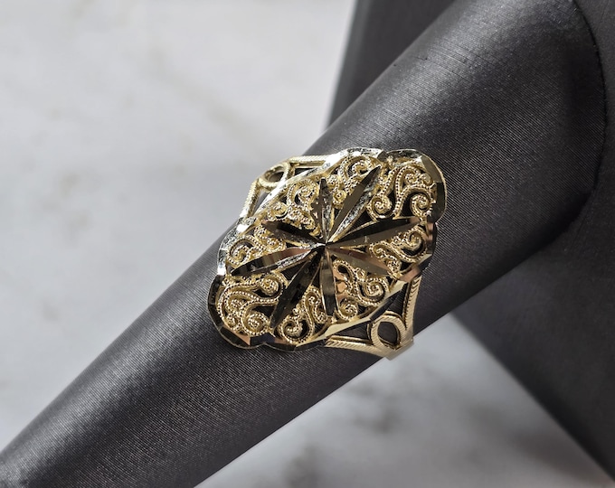 Womens 10K Yellow Gold Modernist Filigree Ring 2.0g E6790