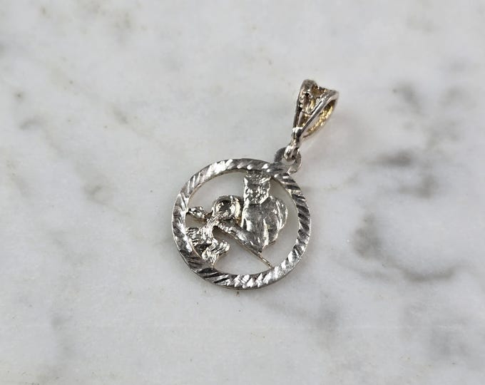 Womens Vintage Estate Sterling Silver Zodiac Aquarius Pendant 1.2g E7696