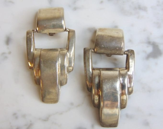 Womens Vintage Estate Sterling Silver Modernist Clip On Earrings 25.2g E5129