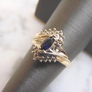 Womens Vintage Estate 10K White Gold Sapphire & Diamond Ring, 3.4g E3628