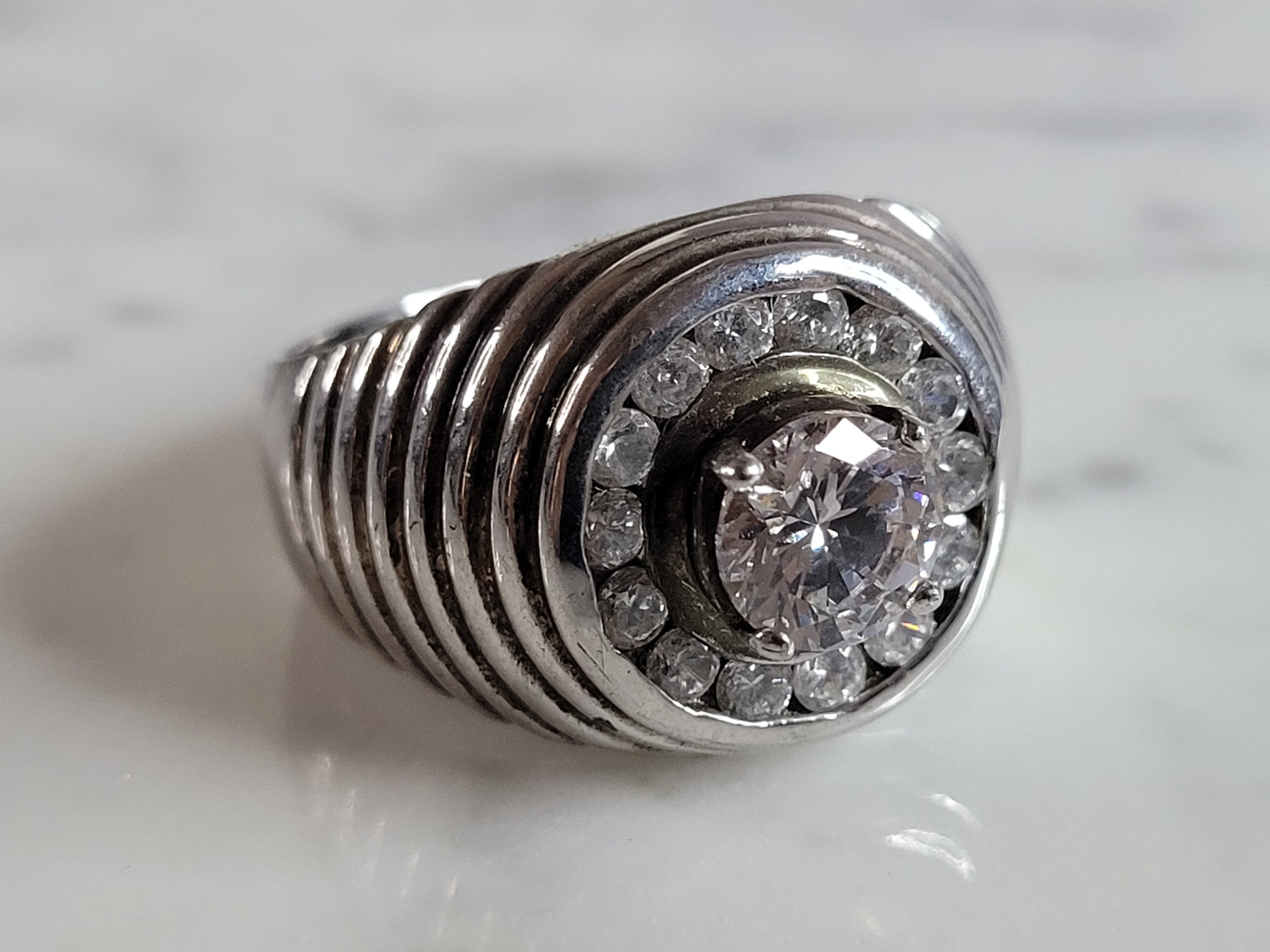 Mens Vintage Estate Sterling Silver CZ Ring 9.1g E2453 - Etsy