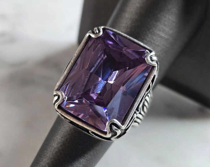Womens Vintage Estate Sterling Silver Amethyst Colored Ring 20.0g E7904