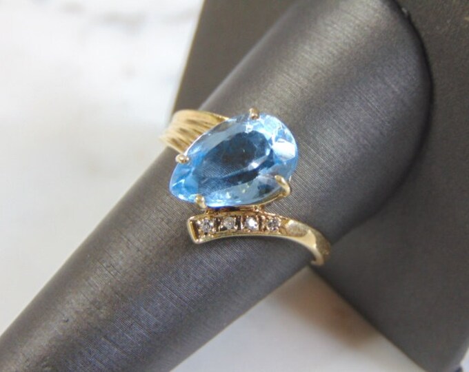 Womens Vintage Estate 14K Yellow Gold Topaz & Diamond Ring 3.7g #E3232