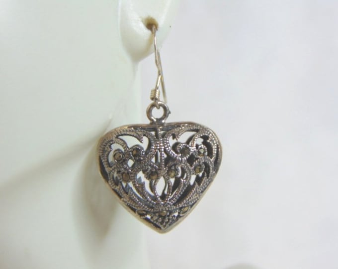 Womens Vintage Estate Sterling Silver Dangle Heart Earrings 10.2g E5708