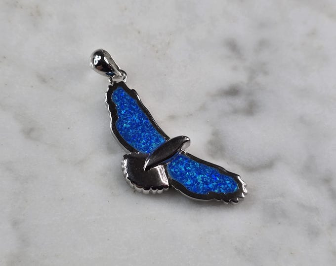 Womens Sterling Silver Blue Opal Seagull Bird Pendant 4.3g E2312