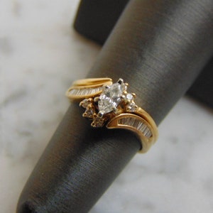 Womens Vintage Estate 14K Yellow Gold Diamond Ring 2pc Set, 4.3g  #E1096