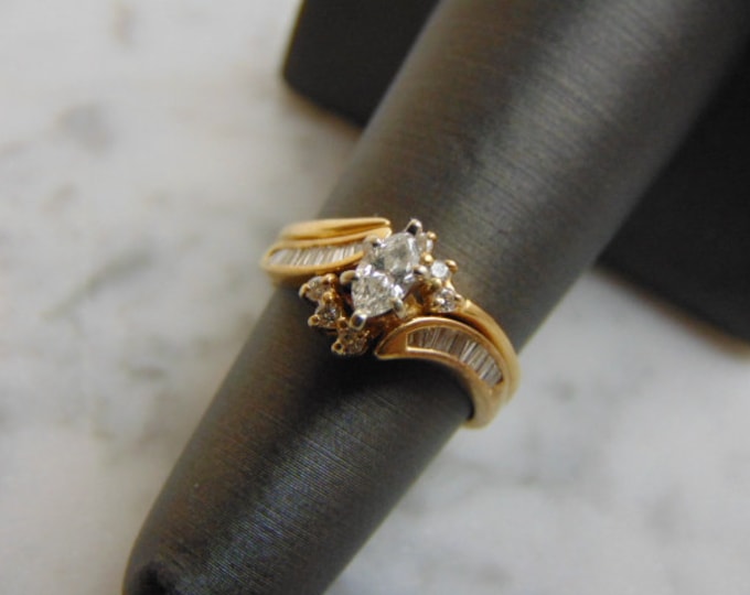 Womens Vintage Estate 14K Yellow Gold Diamond Ring 2pc Set, 4.3g  #E1096