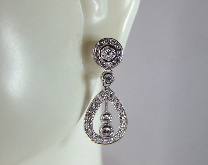 Womens Vintage Estate Sterling Silver CZ Earrings 2.7g E5402