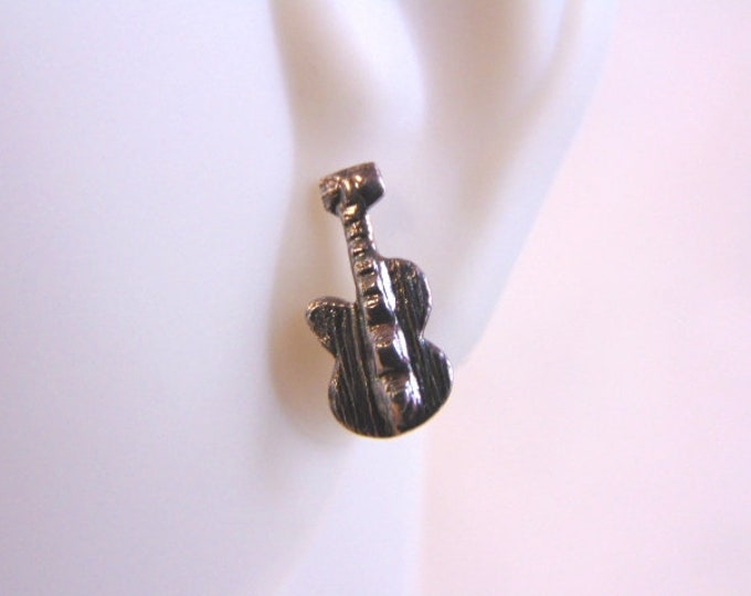 Pr Womens Vintage Estate Sterling Silver Rock N Roll Guitar Earrings 1.0g E1378