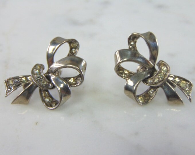 Womens Vintage Estate Sterling Silver Ribbon Clamp On Earrings 7.6g E5261