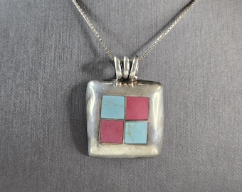 Womens Vintage Estate Sterling Silver Modernist Pendant Necklace 27.3g E1688
