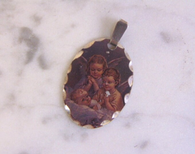 Vintage Estate Sterling Silver Religious Angels Pendant 3.9g E4172
