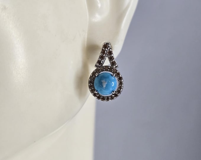 Womens Vintage Estate Sterling Silver Turquoise Earrings 2.3g E885