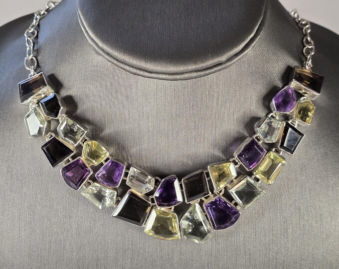 Womens Vintage Estate Sterling Silver Modernist Necklace 66.3g E1794