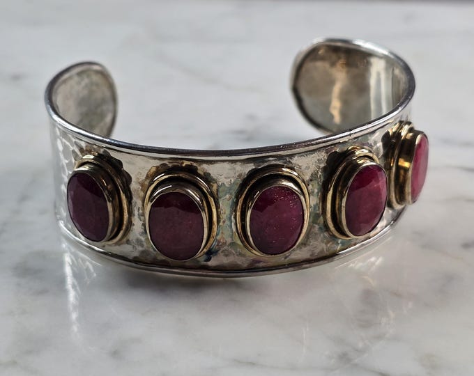 Womens Sterling Silver Natural Ruby Cuff Bracelet 43.1g E1833