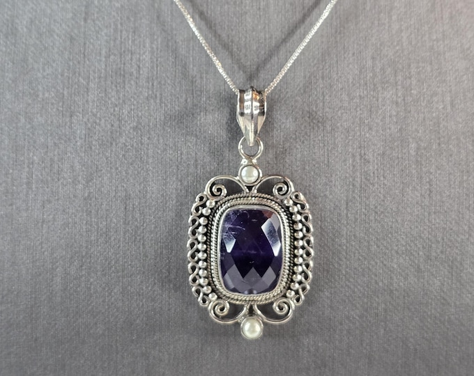 Womens Vintage Estate Sterling Silver Modernist Pendant & Necklace 14.2g E1859