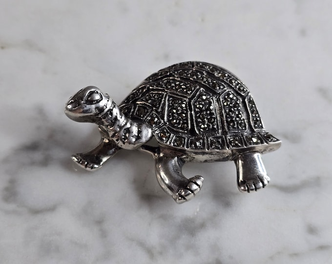 Womens Vintage Estate Sterling Silver Turtle Tortoise Brooch 17.8g E6053