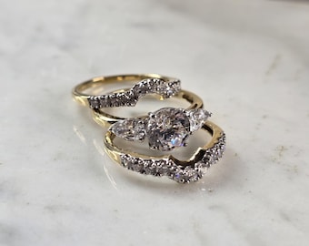 Womens Vintage Sterling Silver Gold Tone CZ Engagement Ring Set 6.3g E4032