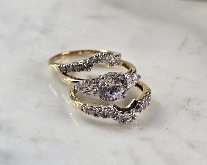 Womens Vintage Sterling Silver Gold Tone CZ Engagement Ring Set 6.3g E4032