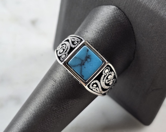Mens Sterling Silver Modernist Turquoise Ring 6.3g E3226