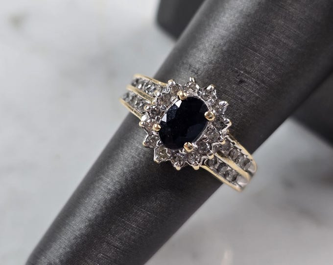 Womens Vintage Estate 10K Gold Sapphire Diamond Ring, 4.2g E3776