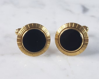 Mens Vintage Estate 18k Yellow Gold Onyx Cufflinks 14.1g E2856