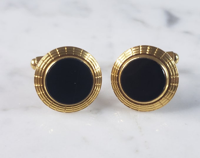 Mens Vintage Estate 18k Yellow Gold Onyx Cufflinks 14.1g E2856