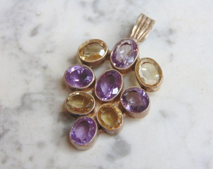 Womens Vintage Estate Sterling Silver Multi Stone Pendant 25g E4777